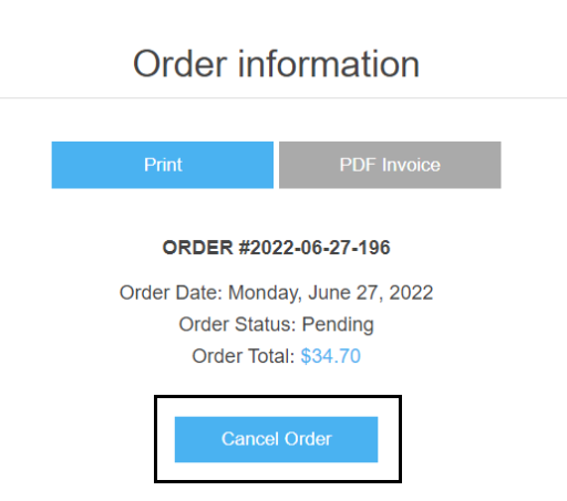 cancel order option order information
